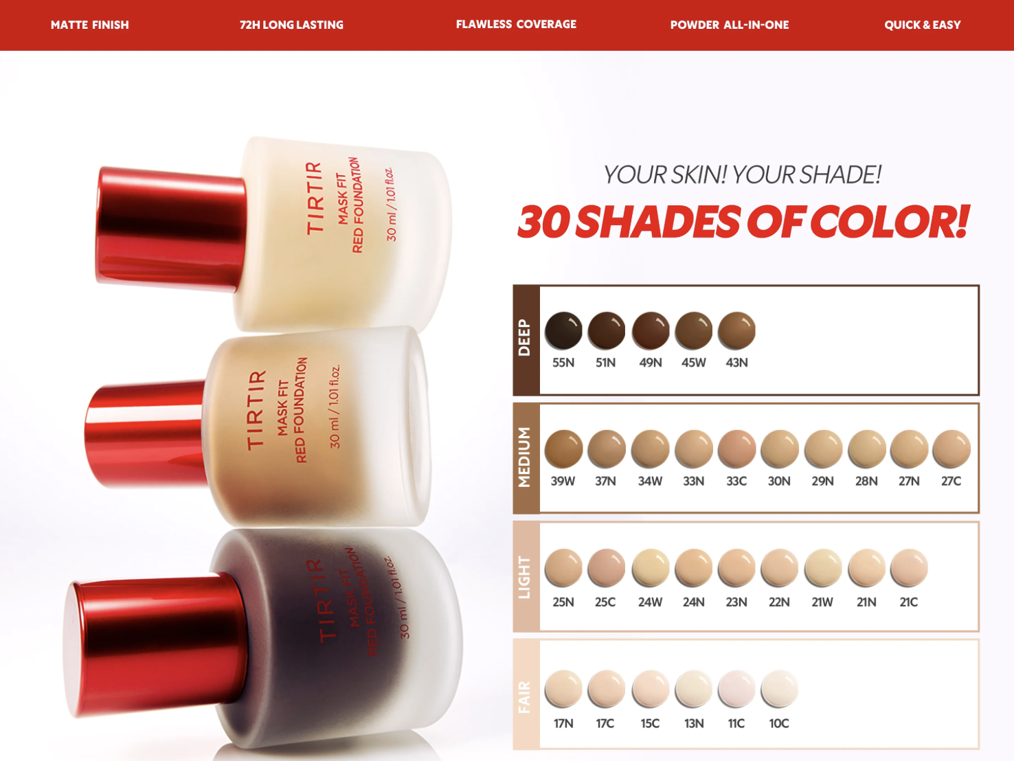 Tirtir MASK FIT RED FOUNDATION [#24W Soft Beige] 30ml